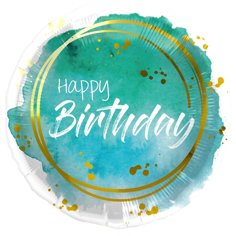 Turquoise watercolor birthday foil balloon 45cm