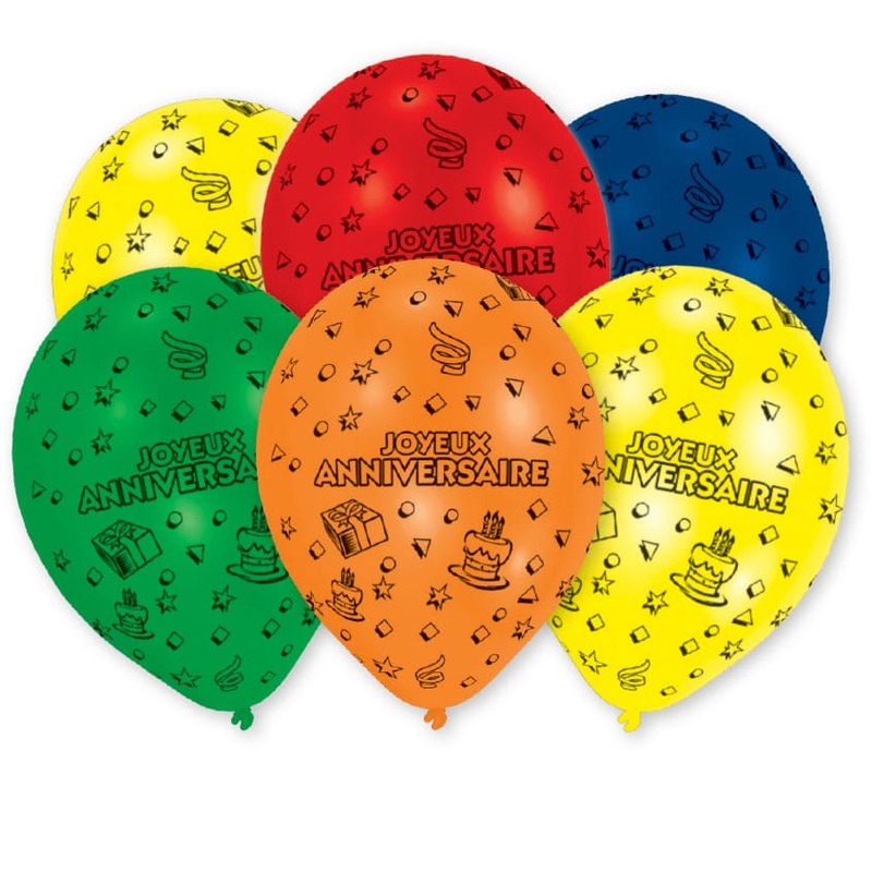 6 Joyeux Anniversaire birthday balloons 25.5cm