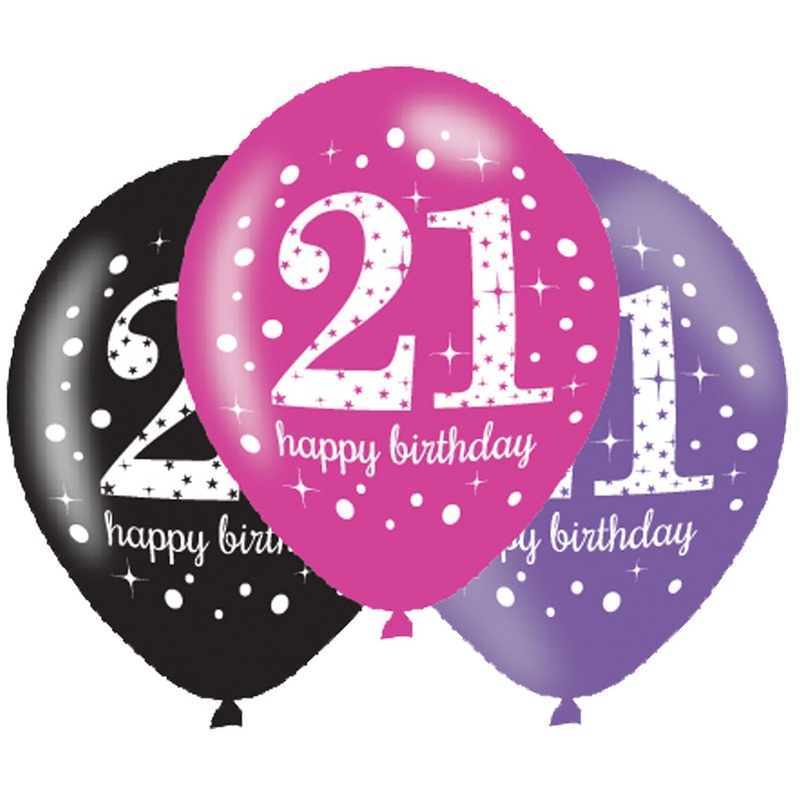 6 pink 21st birthday balloons 27.5cm