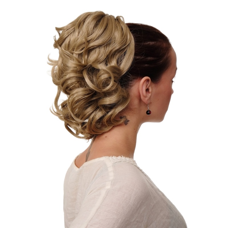 Hairpiece Ponytail comb draw string short wavy voluminous ash blonde JL-3023