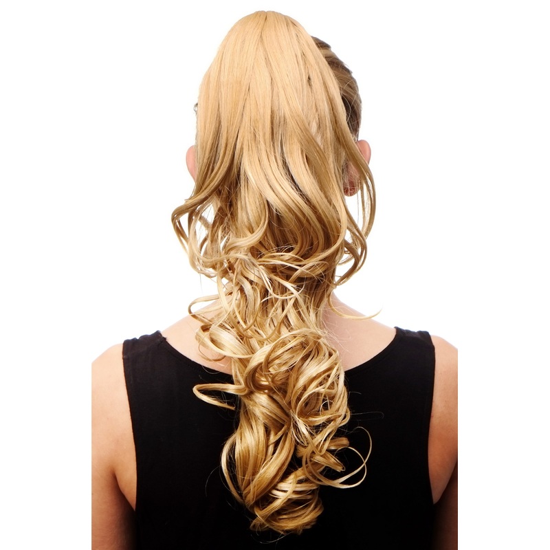 Hairpiece Ponytail medium length curls curled Butterfly Clip-on blonde C128