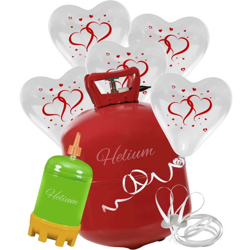 10 heart balloons with helium bottle & balloon string