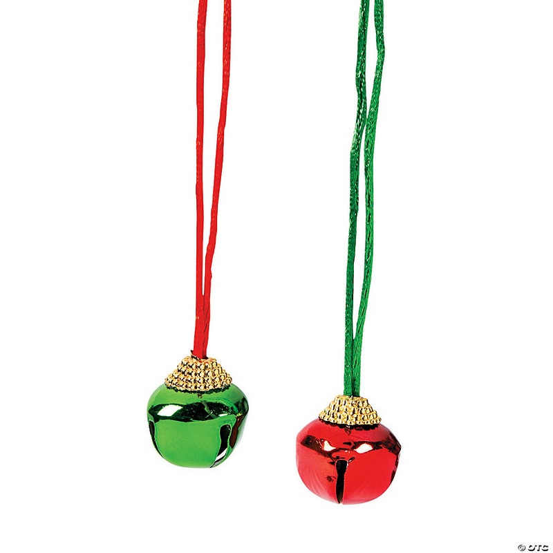 30 Christmas Green & Red Metal Jingle Bell Breakaway Necklaces – 12 Pc.