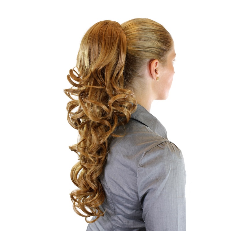 Hairpiece Ponytail combs & draw string curled curls very long strawberry blonde WK03-27