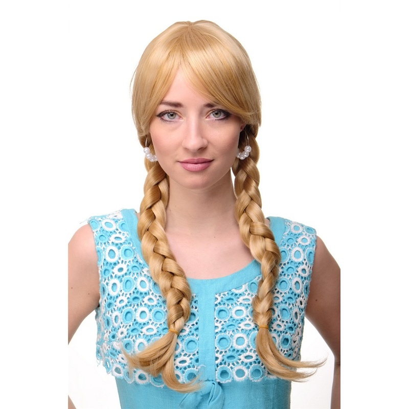 Lady wig Cosplay long braided pigtails braids Schoolgirl Lolita light blond 3446