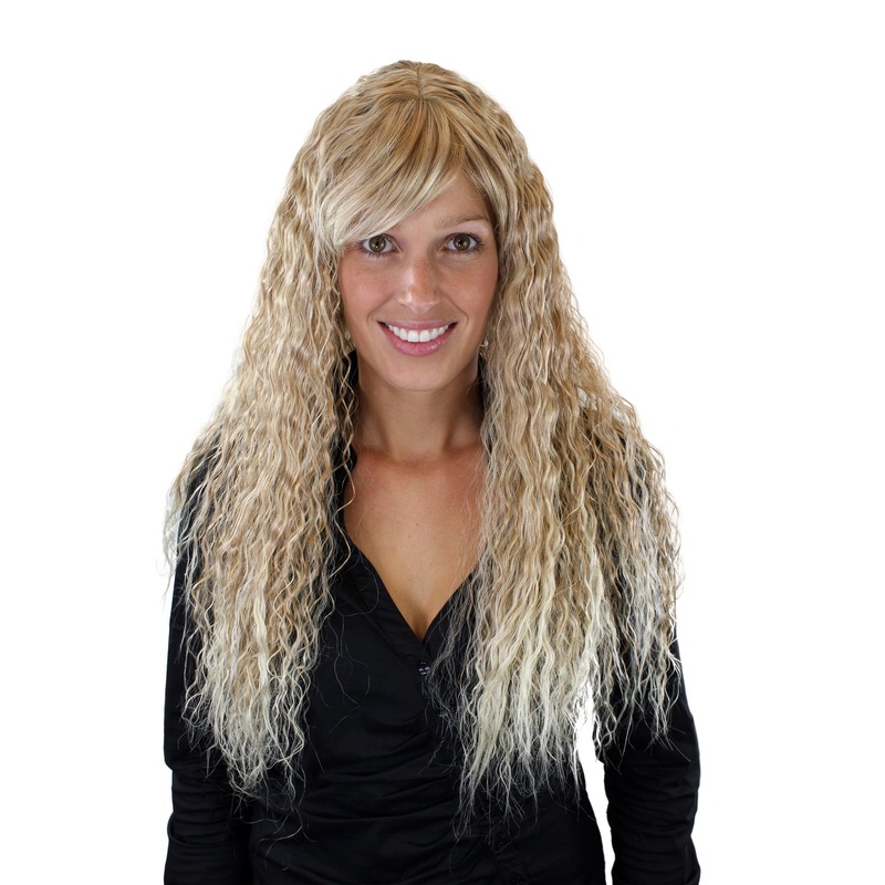 Lady wig kinked kinks curls curly beach blond platinum highlights tips 7066C
