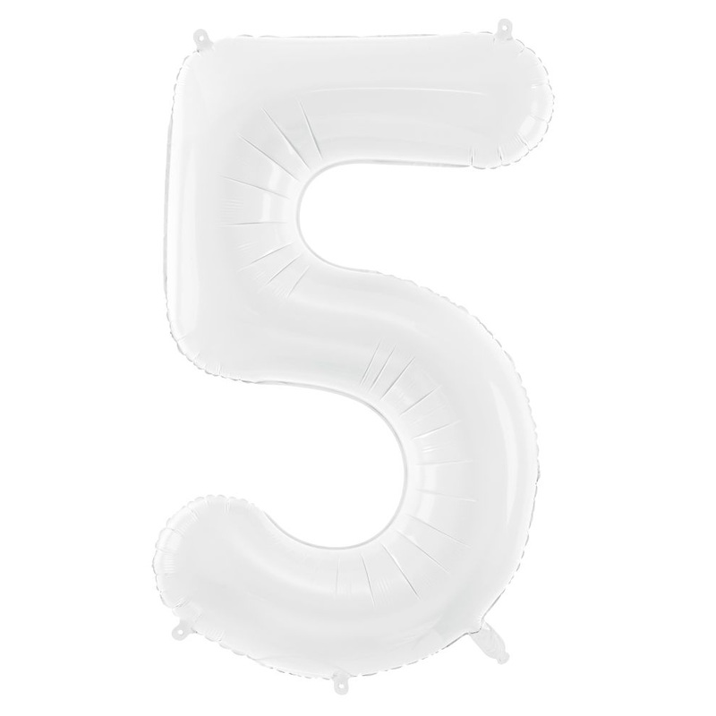 Number 5 White Number Foil Balloon 86cm