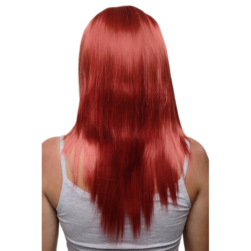 Hairpiece half wig clip-in extension 5 clips long straight bright red HD1401