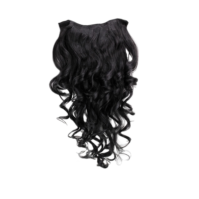 Hairpiece Halfwig 7 Clip In Extension long curls curled black H9503