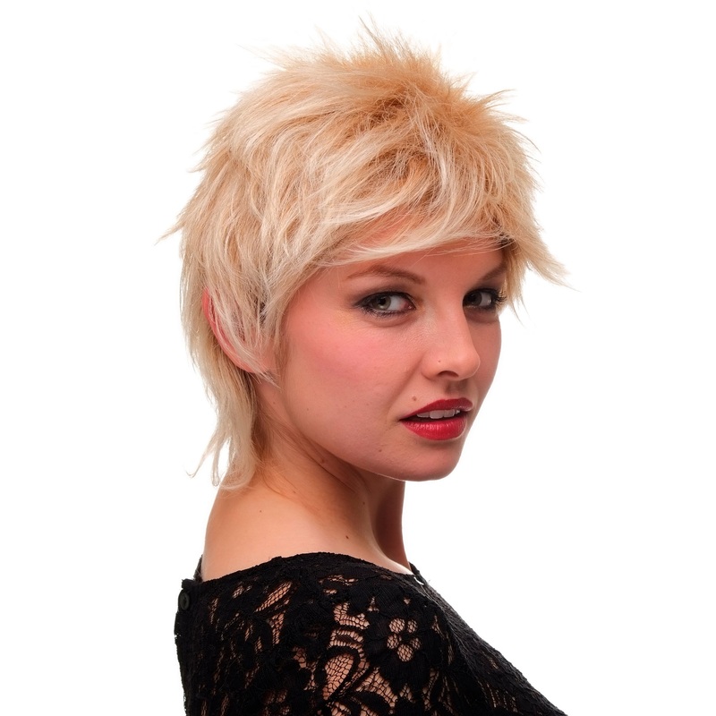 Lady women wig short spikey wild retro styled hair 80s blond mix 26155
