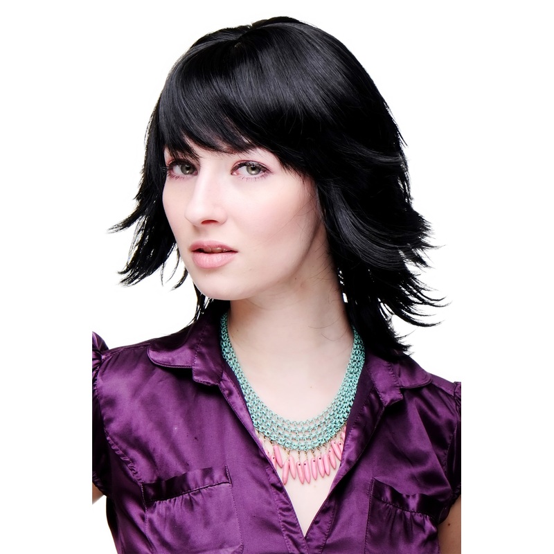 Lady women wig short straight spiky teased tips cosplay off black 8019