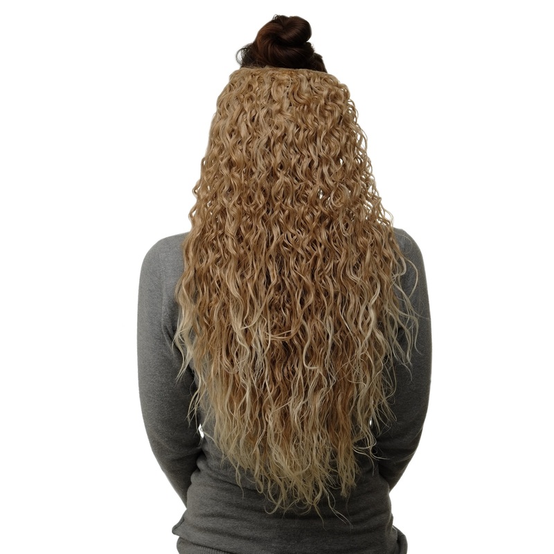 Half Wig Clip-In Extension very long curly curls oily wet-look blonde mix H9311
