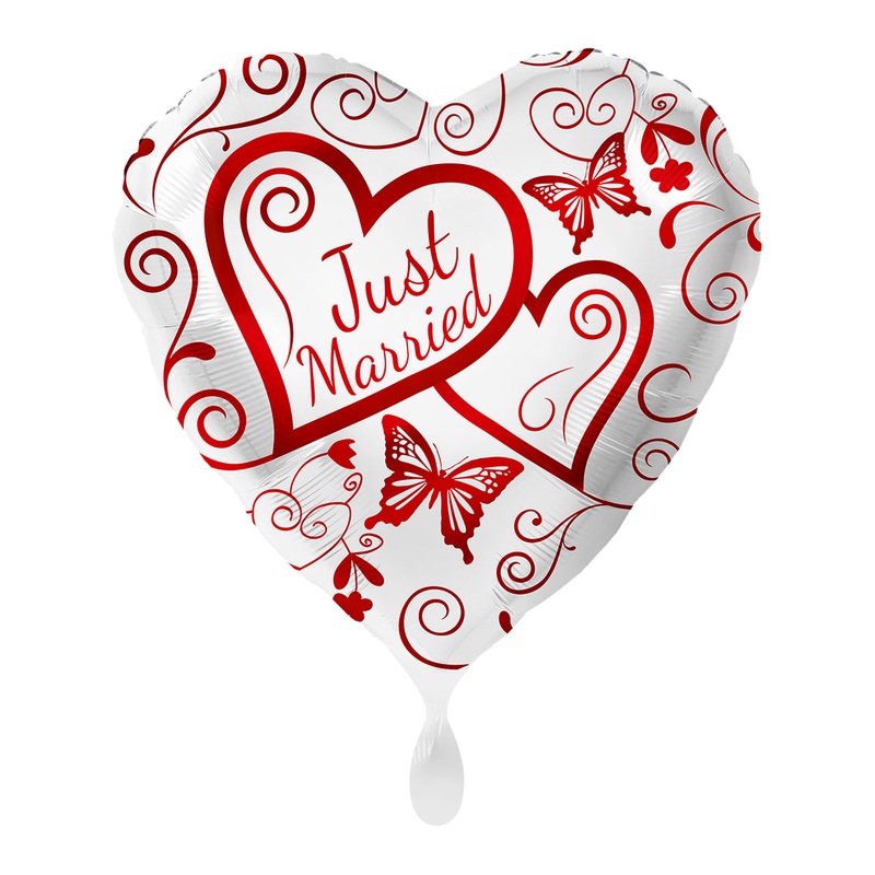 Just Married Heart Foil Balloon butterfly 43cm