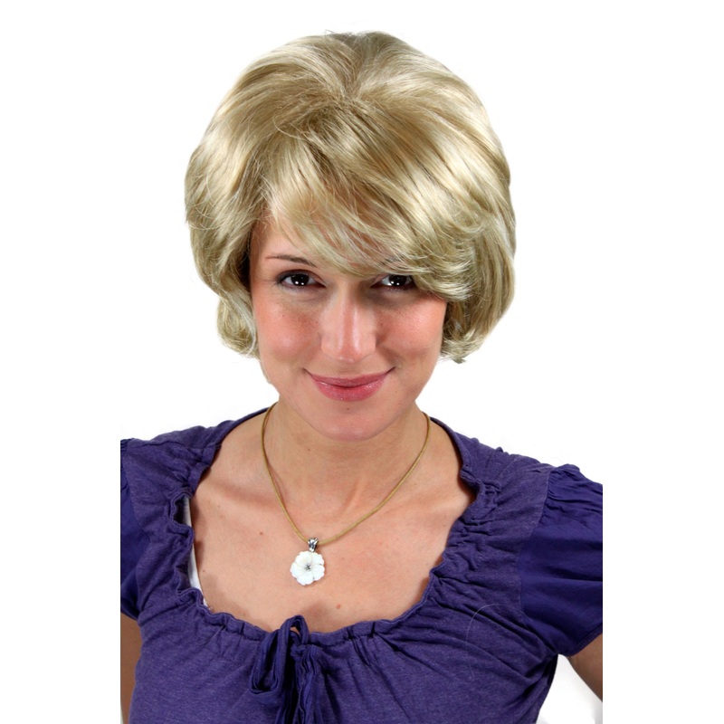 Lady women wig wavy volume ash blond platinum highlights short 1217