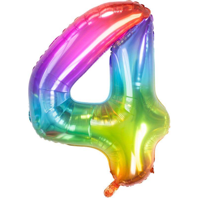 Number 4 Super Rainbow Foil Balloon 86cm