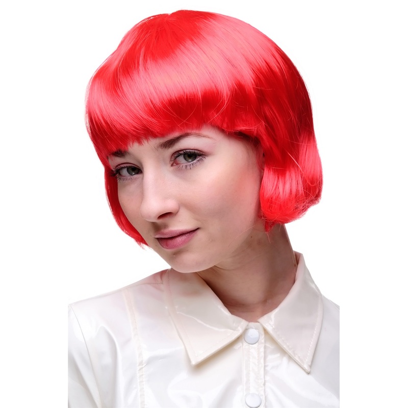 Party Halloween Disco lady women wig Bob fringe bangs short sexy red PW0114