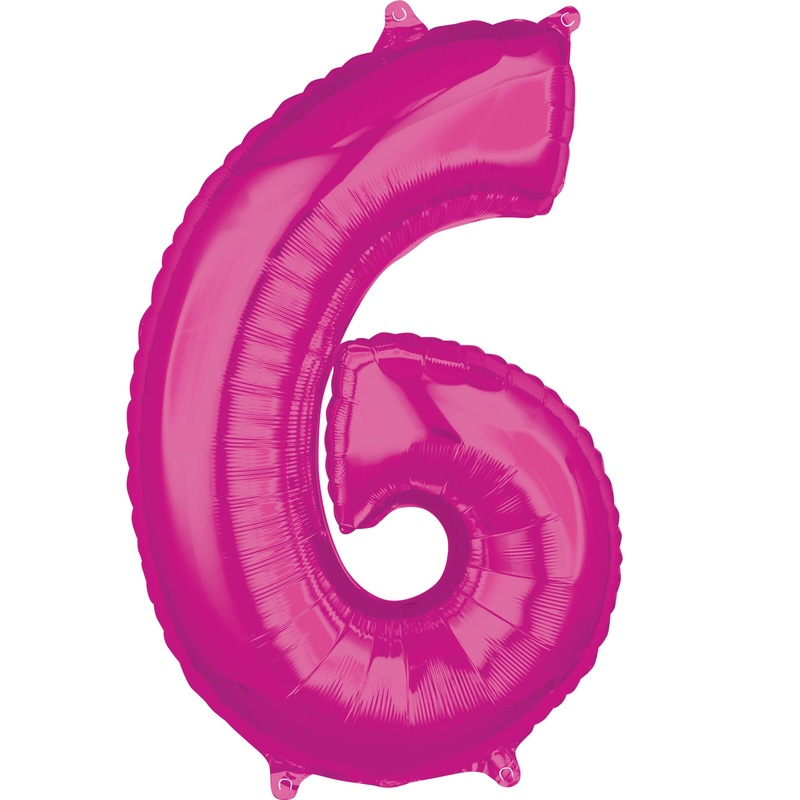 Pink number 6 foil balloon 66cm