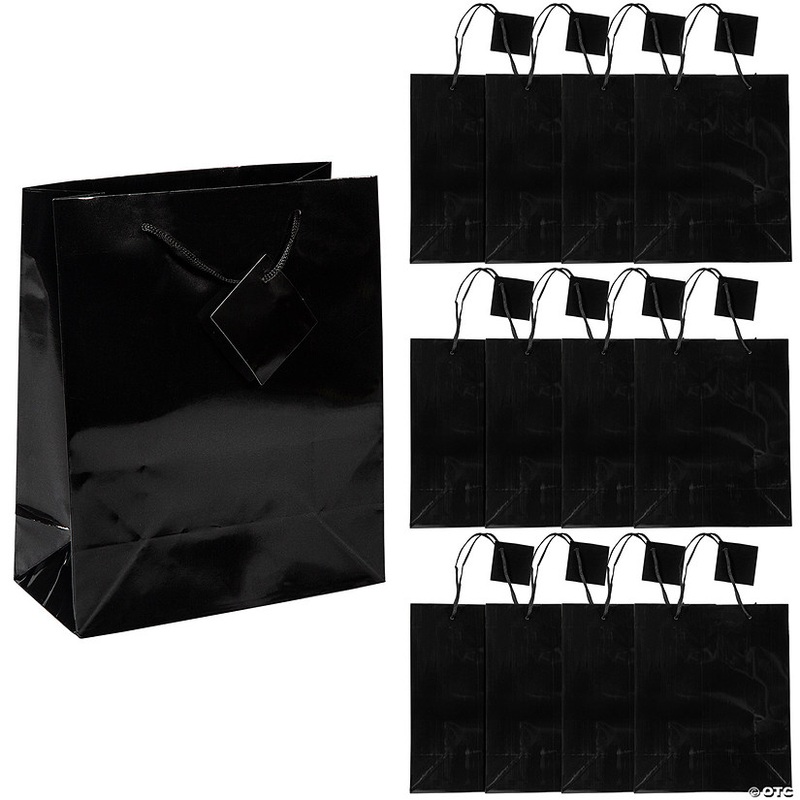 7 1/2 x 9 Medium Black Paper Gift Bags – 12 Pc.