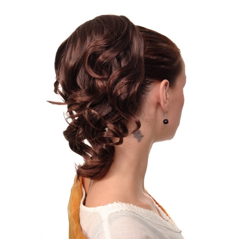 Hairpiece Ponytail comb draw string short wavy voluminous mahogany brown JL-3023