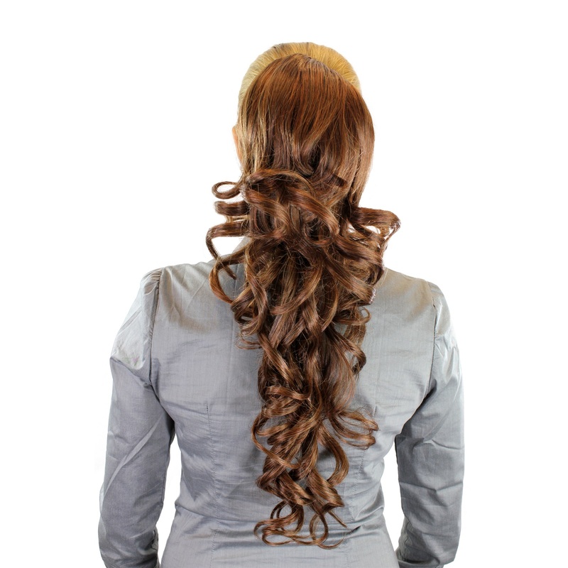 Hairpiece Ponytail combs & draw string curled curls very long brown brunette WK03-340B