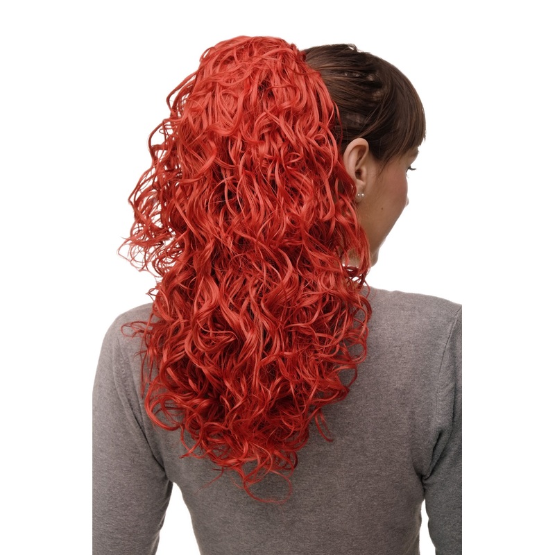 Hairpiece Ponytail combs & draw string long curls curled bright red NC002-137