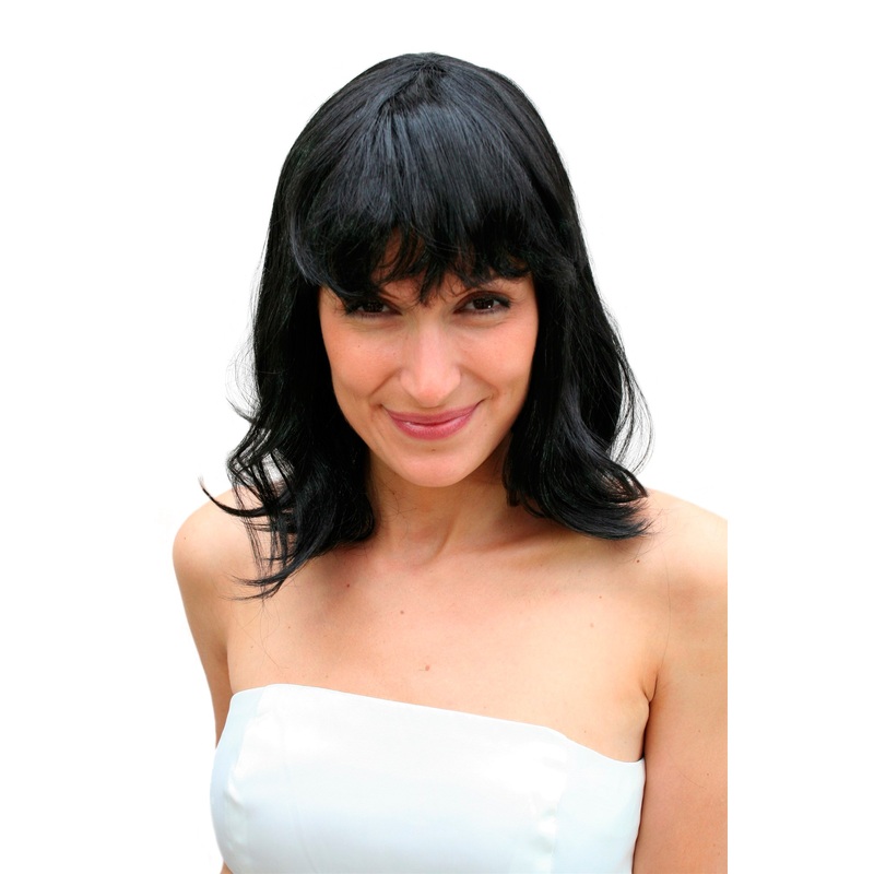Lady Party Wig Women fringe black wavy medium length Lady8-P103