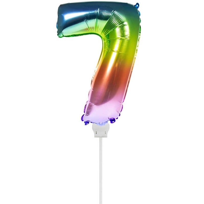 Rainbow number 7 stick balloon 36cm