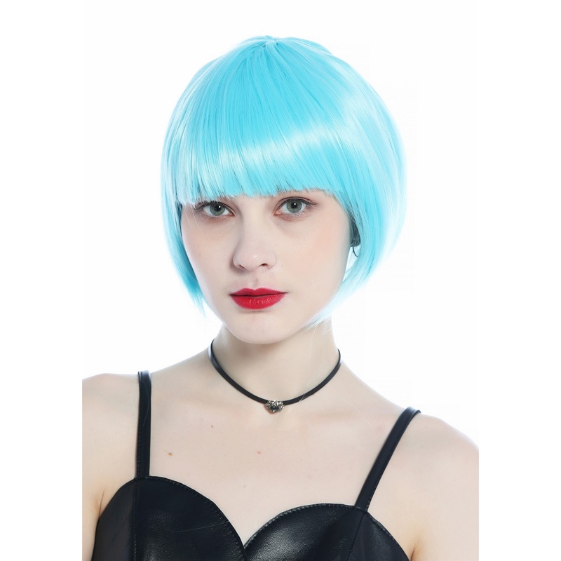 Wig Ladies Women Halloween Carnival short smooth Bob light blue 20s 30s CW-051