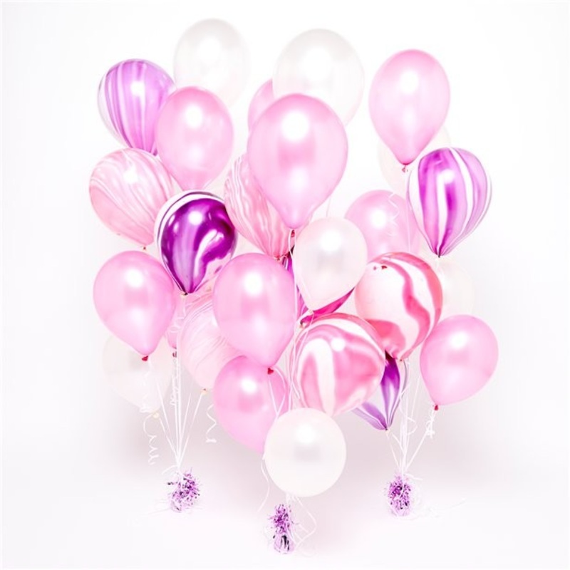 3 pink marble balloon bouquets