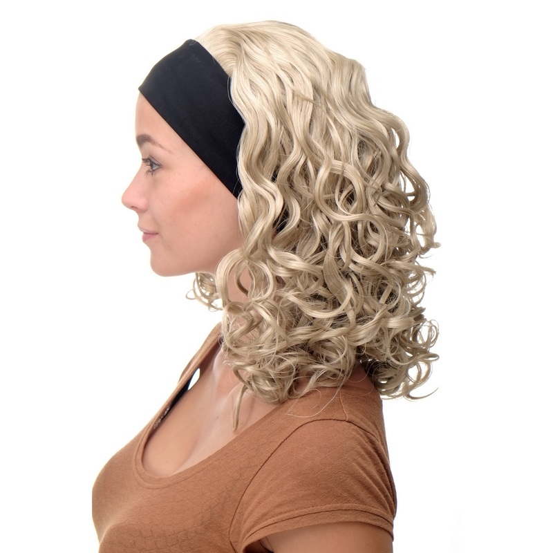 Lady wig black head band shoulder length voluminous curled golden blond BRO-704