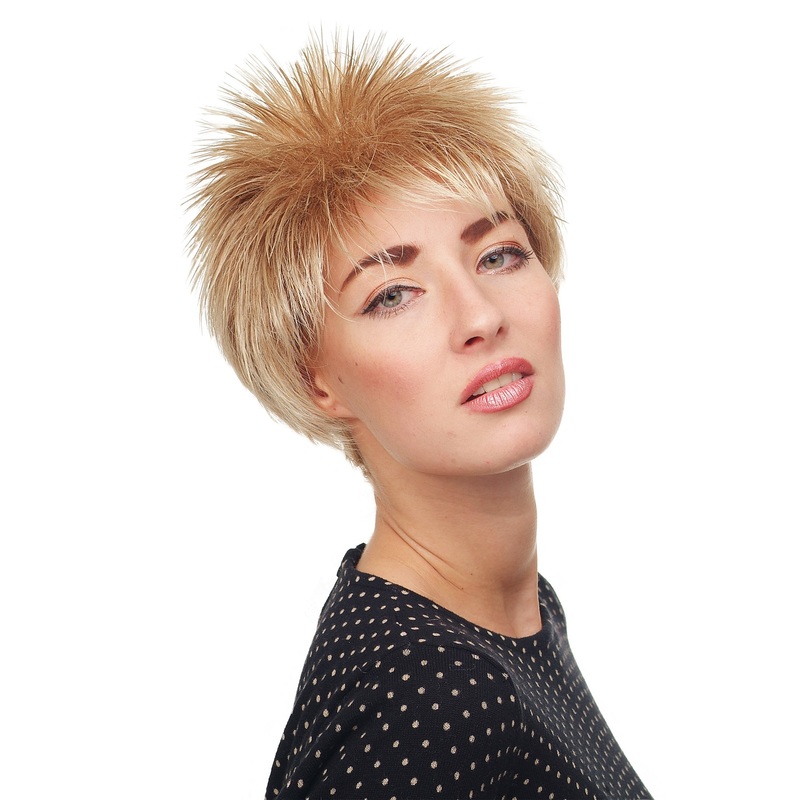 Lady wig short spiky backcombed teased 80s Wave blond mix 3324