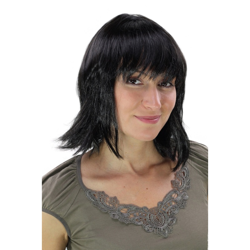 Lady Wig short with long strands framing face fringe seductive Vamp black LM-167