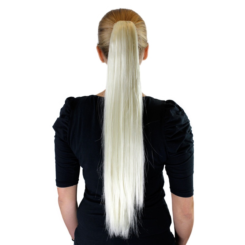 Ponytail Hairpiece extension very long straight platinum blond XF-6464-613