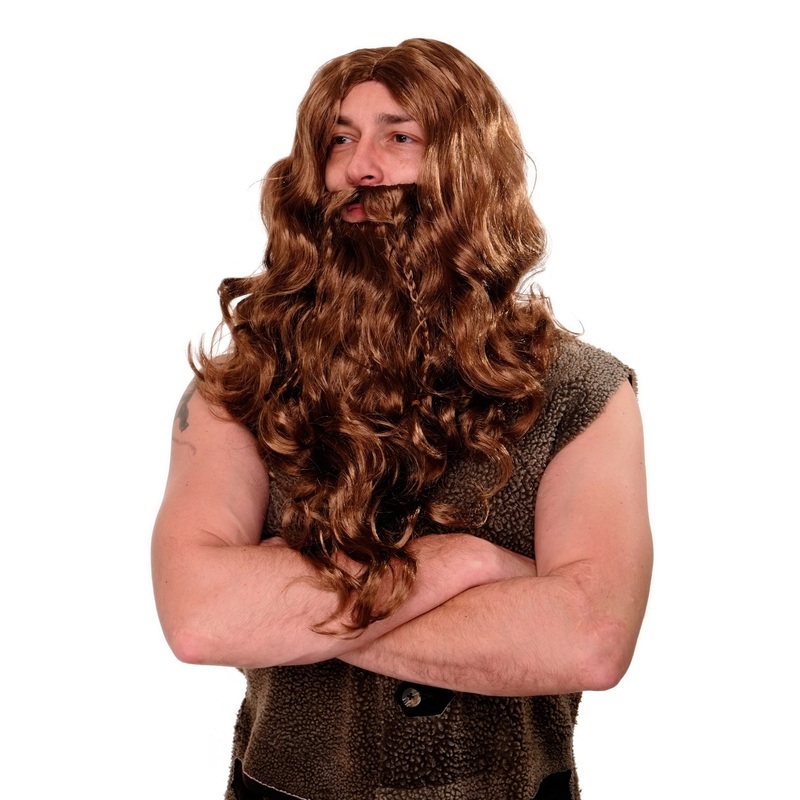 Wig & Beard Carnival Viking Chieftain Barbarian Berzerker Dwarf brown men WIG007