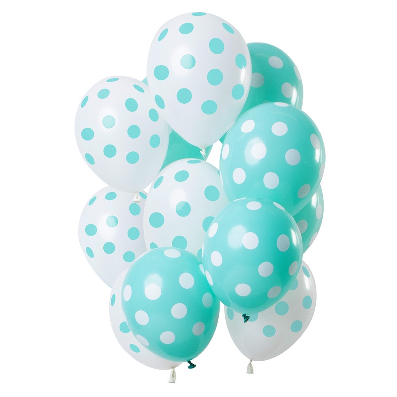 12 latex balloons dots mint white