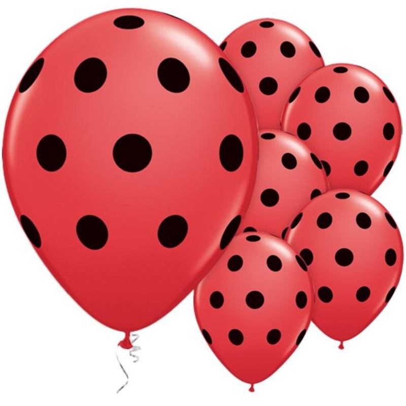 25 dotted latex balloons red-black 28cm