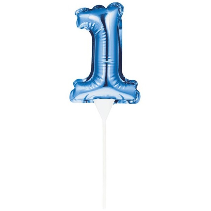 Blue number 1 balloon cake decoration 13cm
