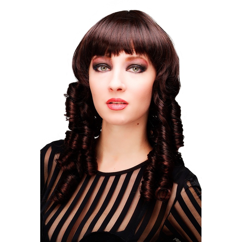 Lady Wig Baroque Victorian ringlets straight bangs mahogany brown mix long TYW60590