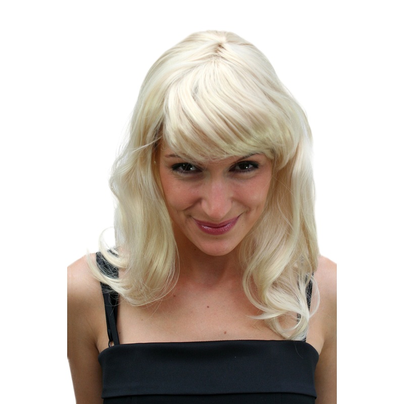 Party Halloween Lady women wig medium long wavy cute bright blonde PO227