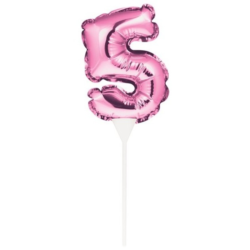 Pink number 5 balloon cake decoration 13cm