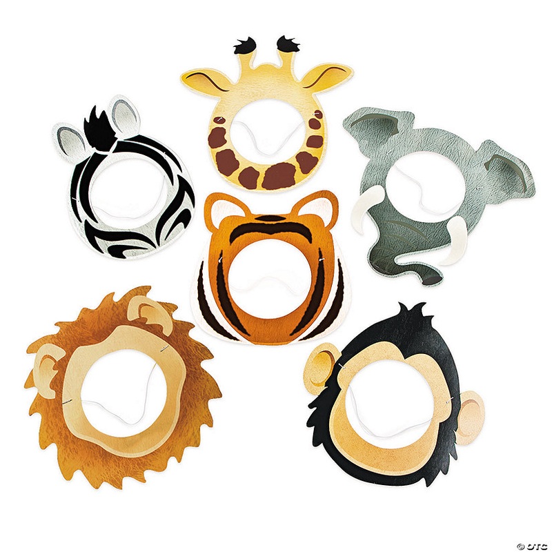 Printed Animal Face Masks- 12 Pc.